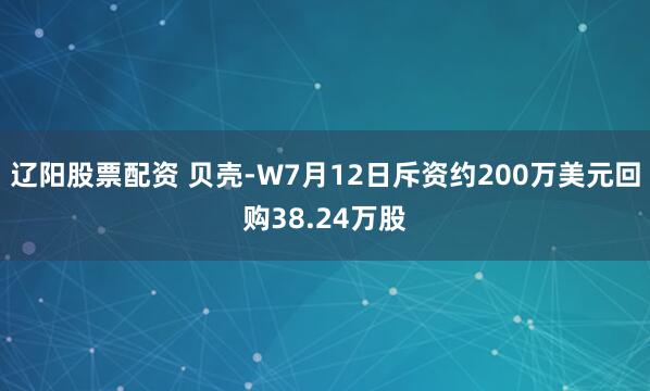 辽阳股票配资 贝壳-W7月12日斥资约200万美元回购38.24万股